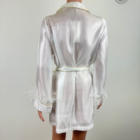 La’ Ros Gold Thread Feather Accent Sleeves Sleep Bath Robe Dressing Gown Small - Picture 5 of 14